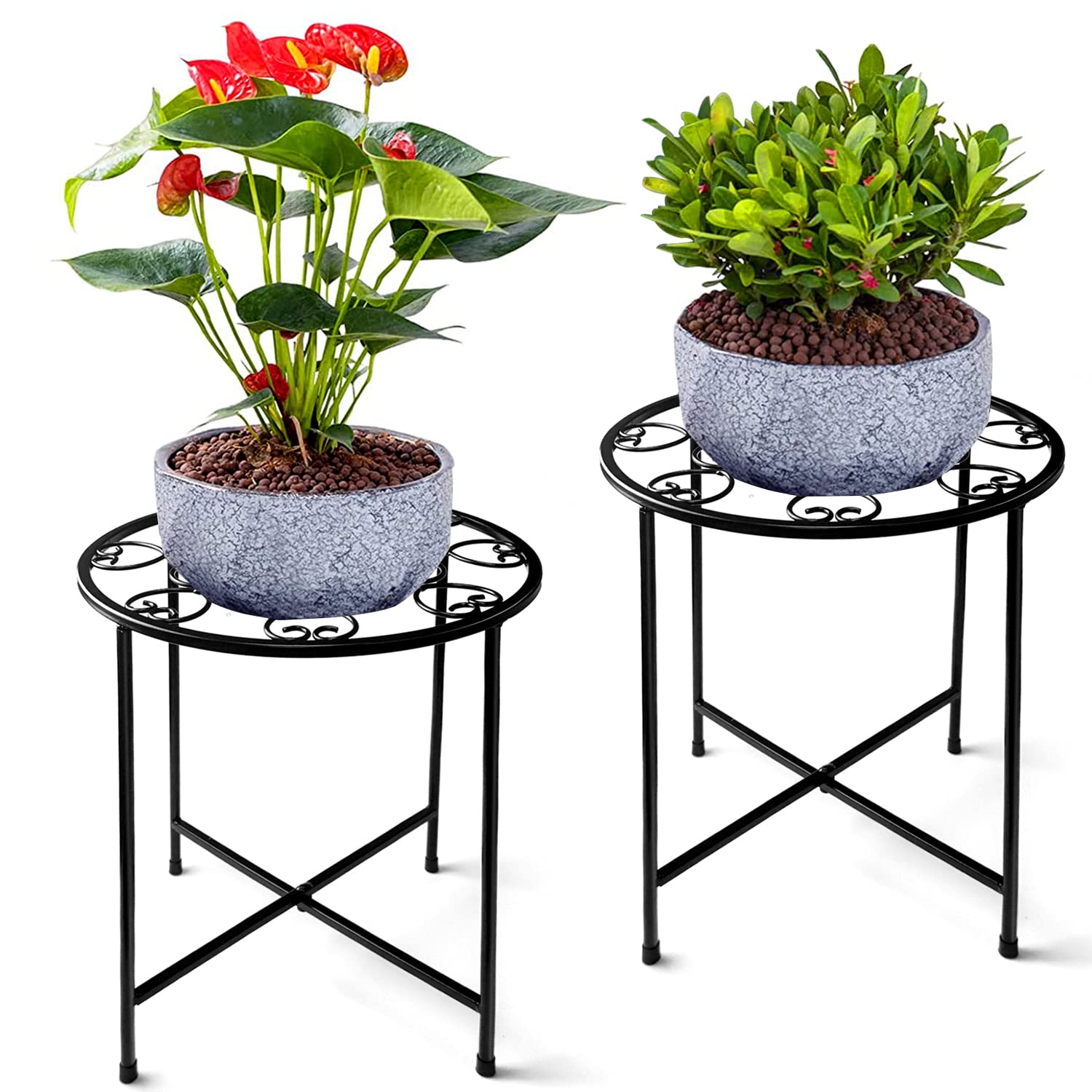 KABB front view of two black metal plant stands showing modern silhouette and balance