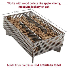 Kaduf tray filled with mixed wood pellets illustrating up to 12 hours smoke
