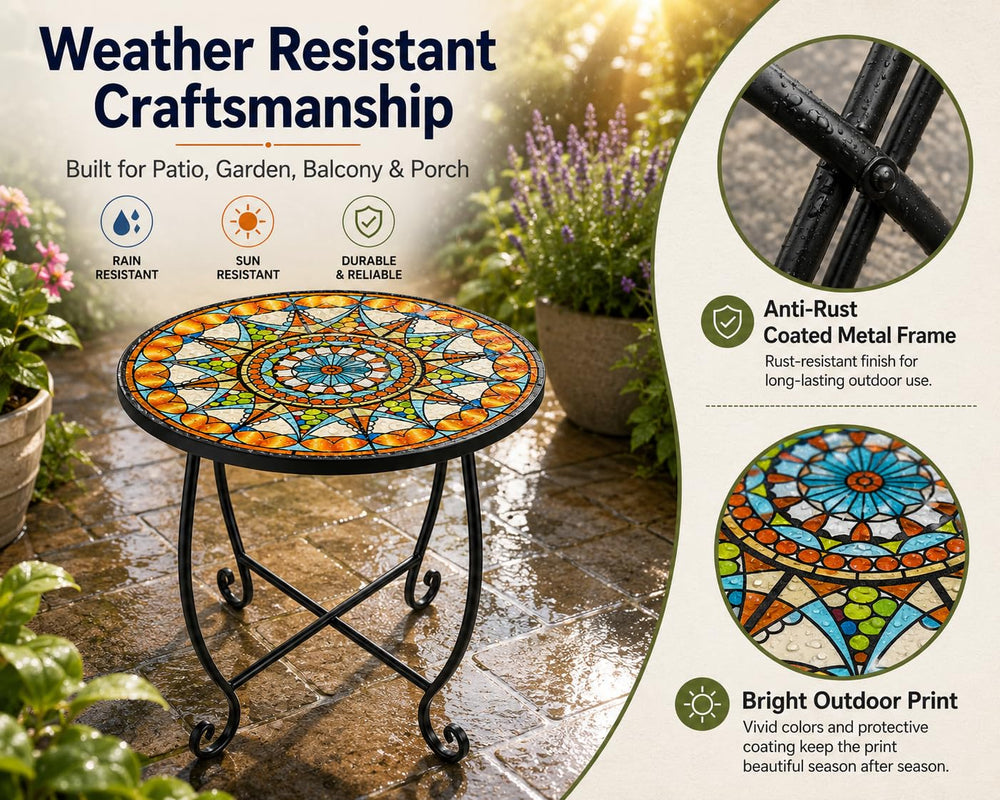 Kaesithar table by garden chair demonstrating usable surface for drinks and plants