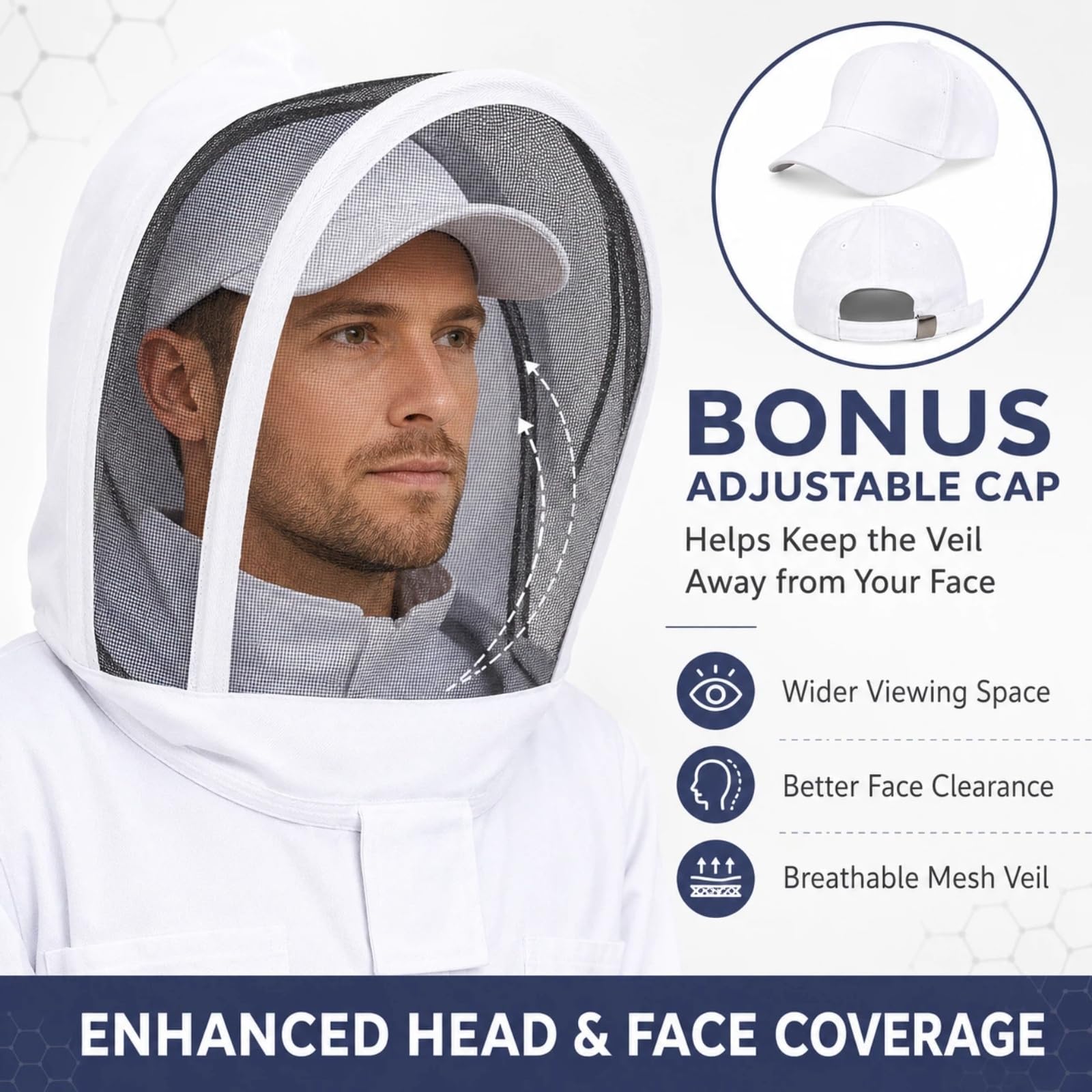 KAGZ adjustable cap and clear mesh veil detail improving visibility and comfort
