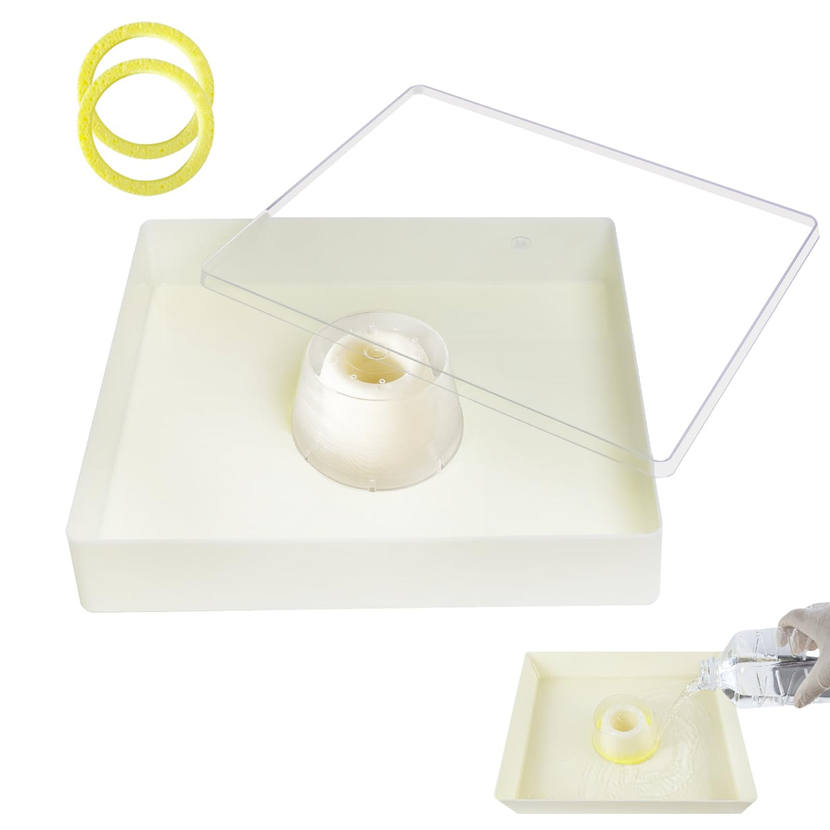 KAGZ feeder front view showing shape and clear lid for easy monitoring