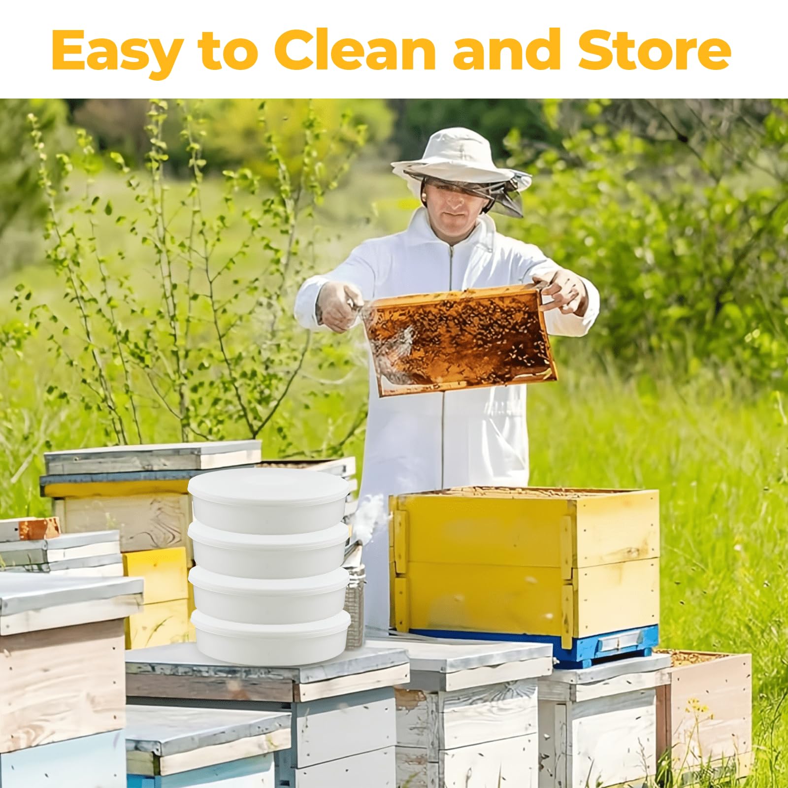 KAGZ four-pack staged on hive box demonstrating multiple-feeder readiness for apiaries