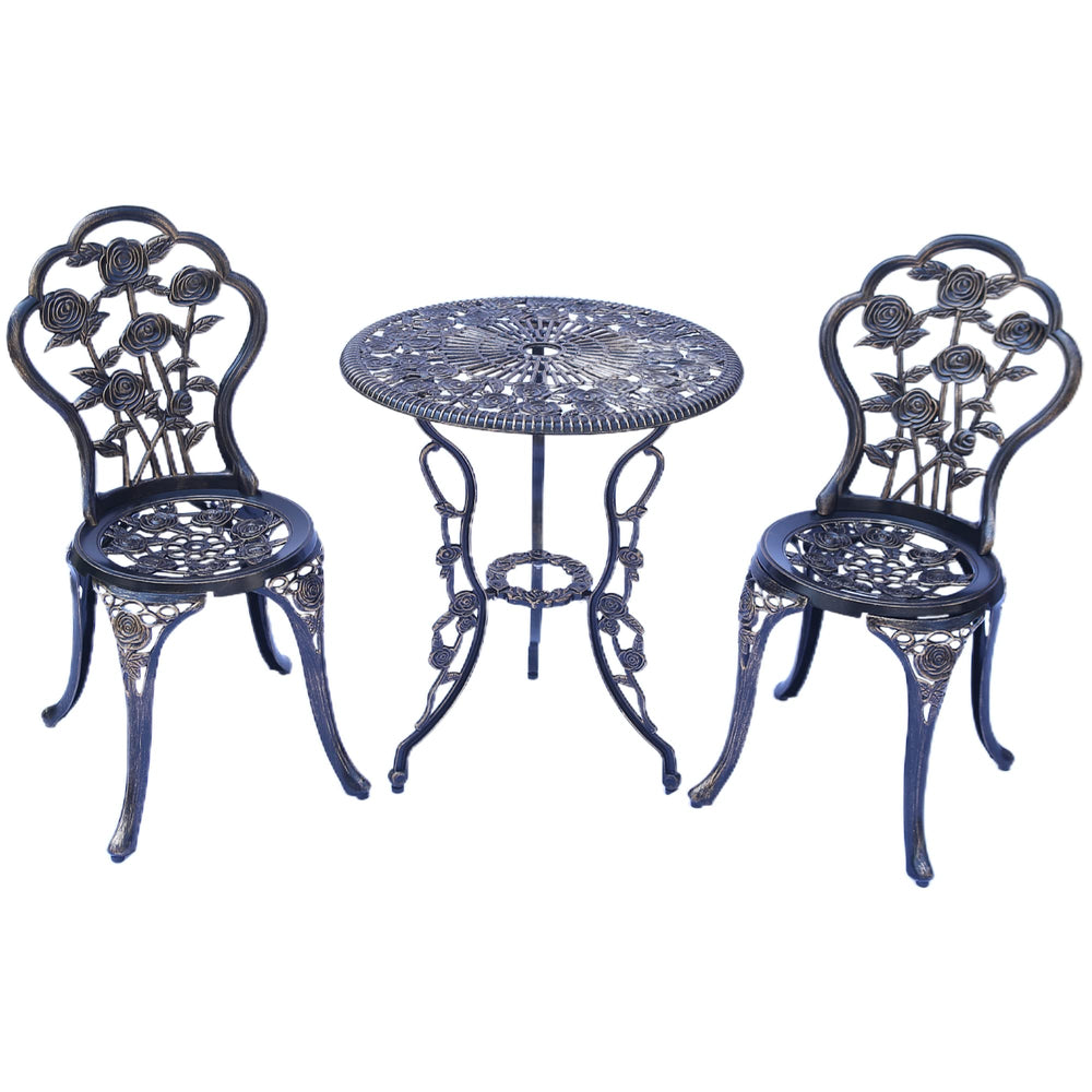 KAILI front view of bistro set showing rose pattern and compact setup