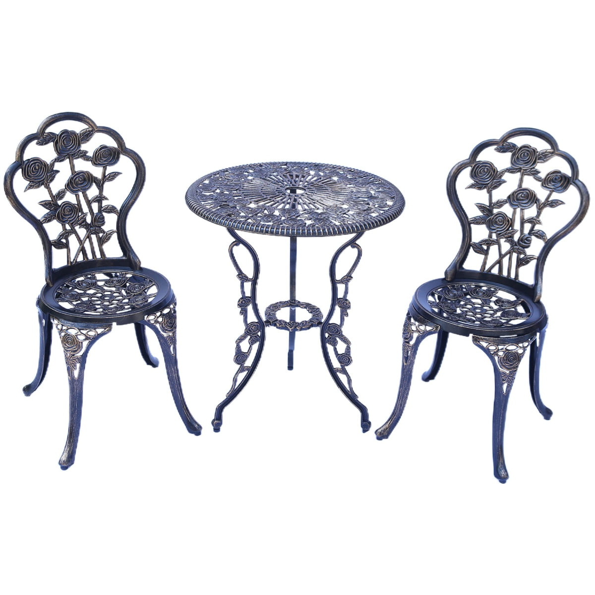 KAILI front view of bistro set showing rose pattern and compact setup