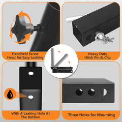 KAIRAY close-up of included hitch pin and plum screws for quick tool-free installation