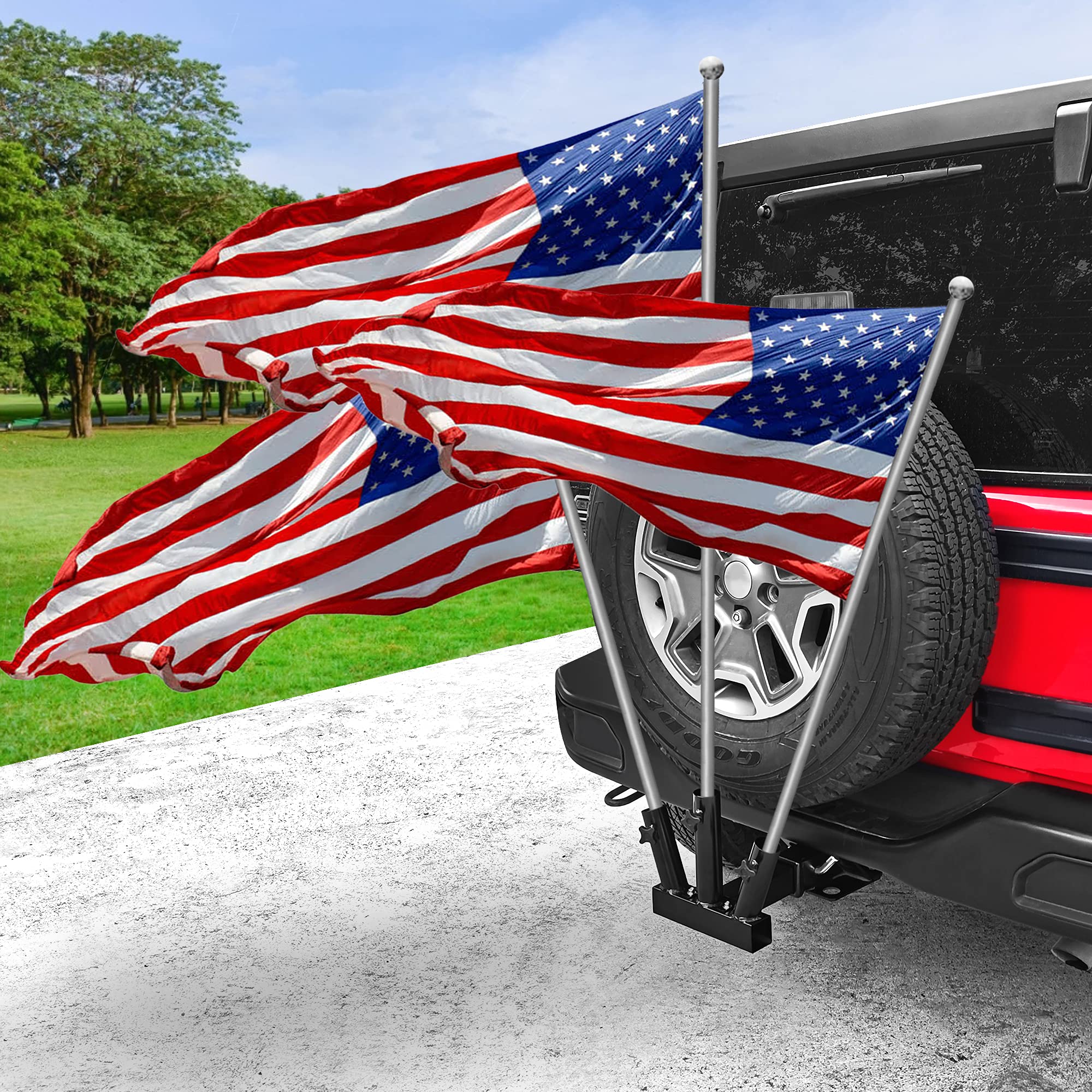 KAIRAY lifestyle tailgate display illustrating clear flag separation and visibility