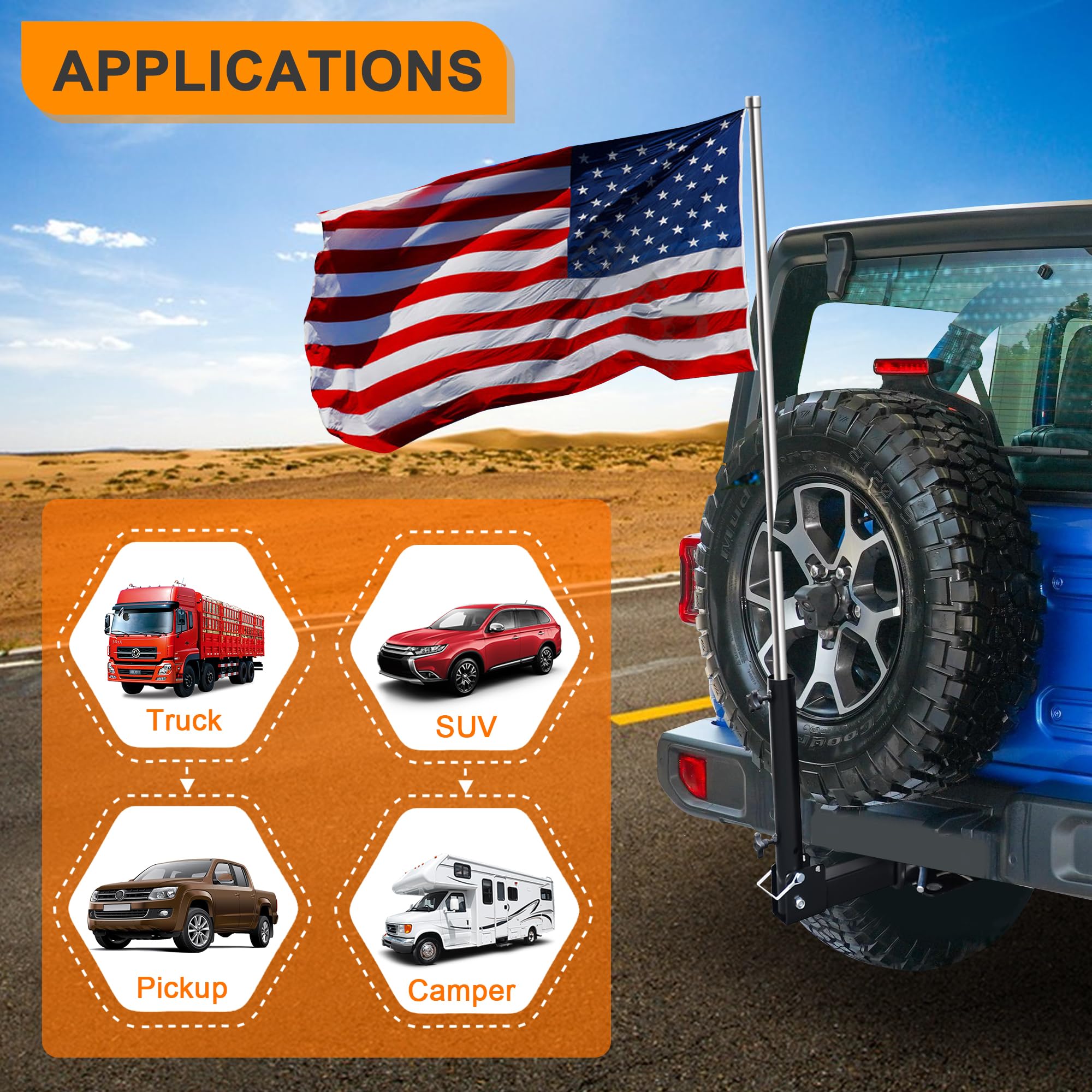 KAIRAY on pickup truck with flag showing durable mount and improved roadside visibility