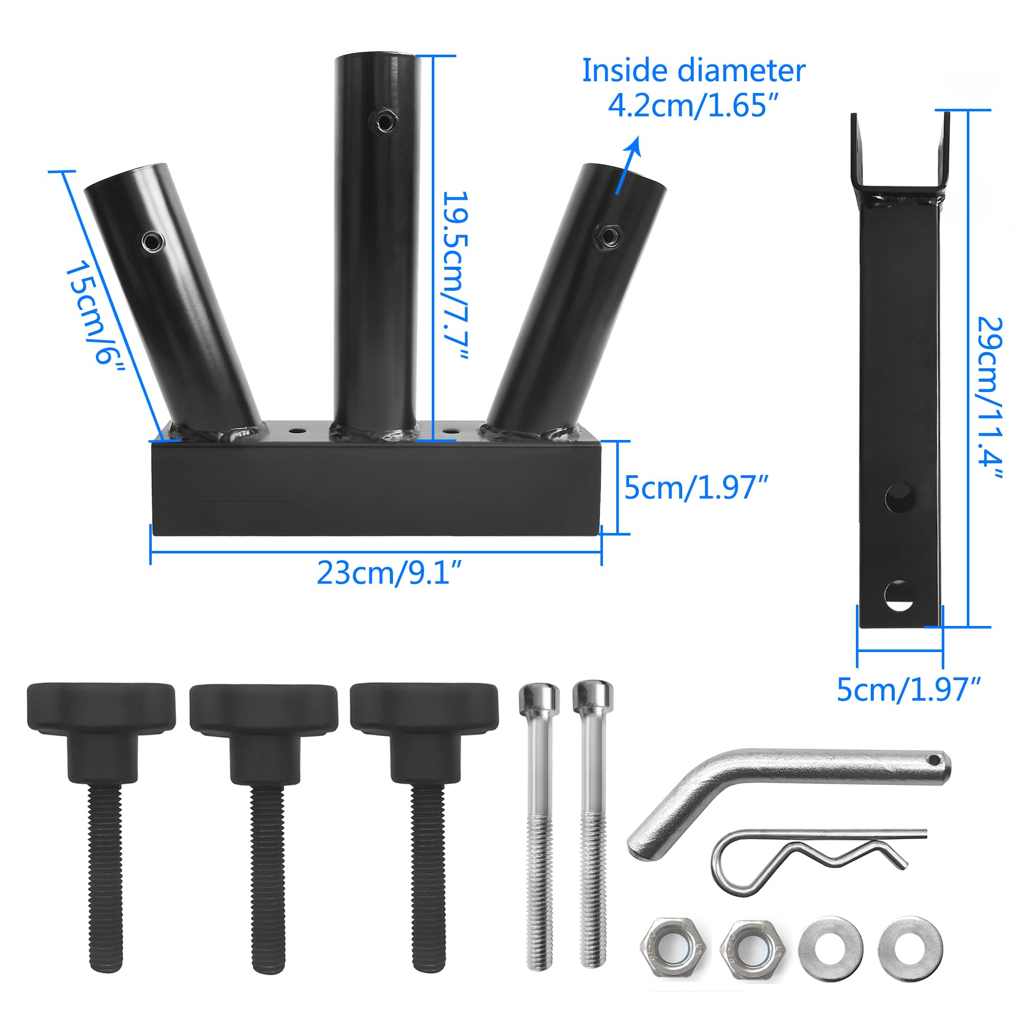 KAIRAY size comparison with ruler shows pole capacity up to 1.5 inch diameter