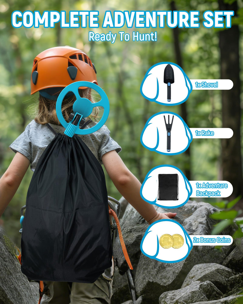 KAIWEETS shovel, rake and backpack laid out for organized travel