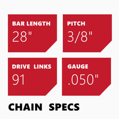KAKEI side profile showing 91 drive links for correct bar compatibility