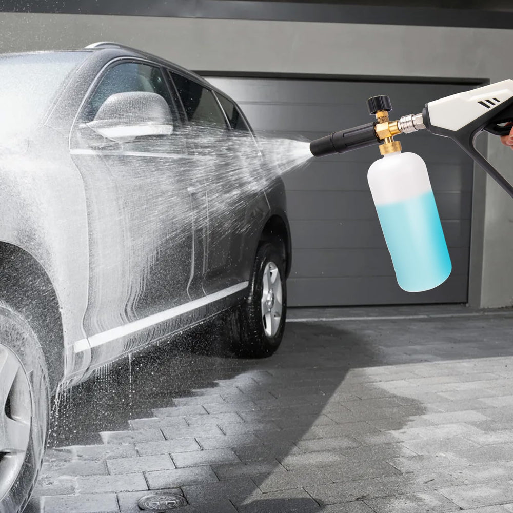 KAKO gun attached to pressure washer hose demonstrating ready‑to‑use setup