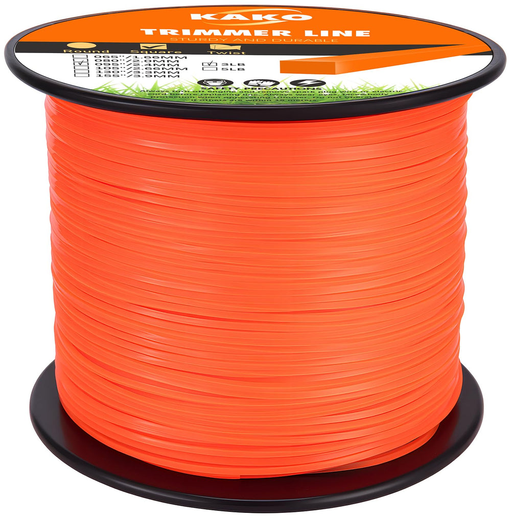 KAKO front view of bright orange .095 trimmer line spool showing product volume benefit