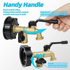 KAKSEY dual outlet connected to two garden hoses for simultaneous use