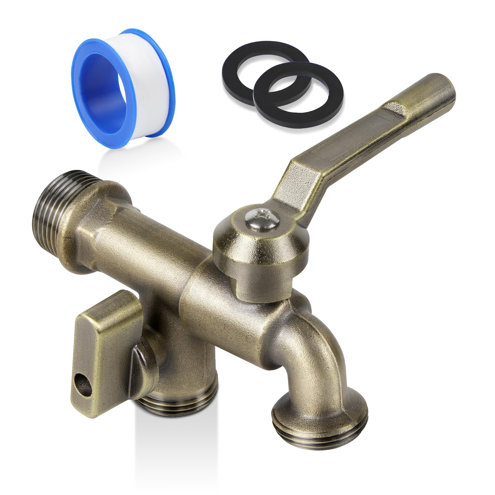 KAKSEY front view of double outlet faucet showing bronze finish and two outlets for flexibility