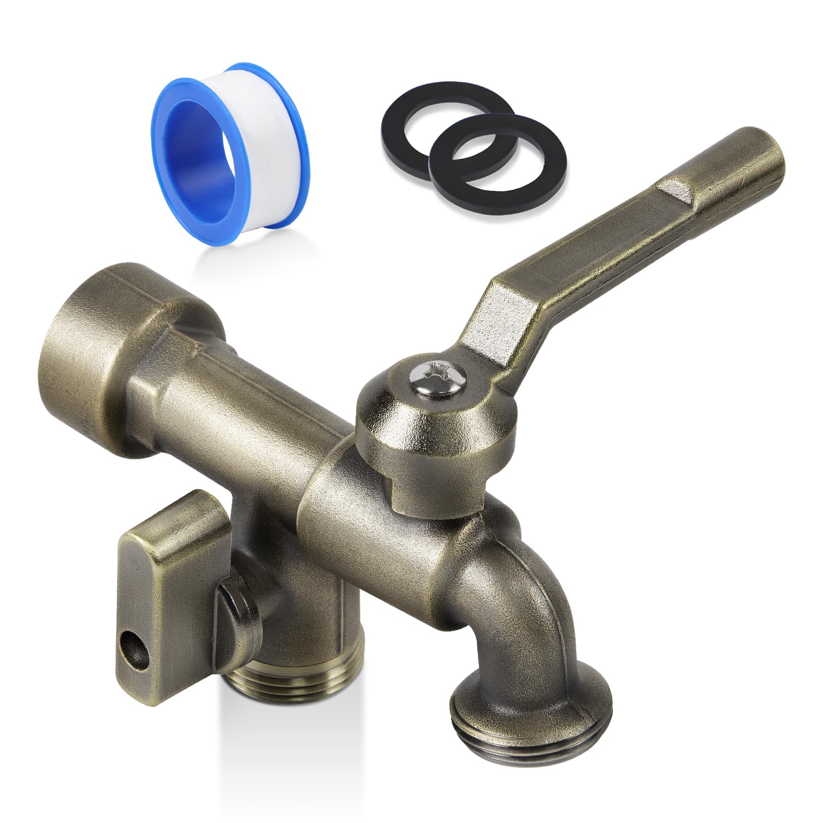 KAKSEY front view wall mounted faucet showing dual outlets and compact design benefit