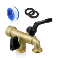 KAKSEY front view wall-mounted faucet showing dual outlets and mounting benefits