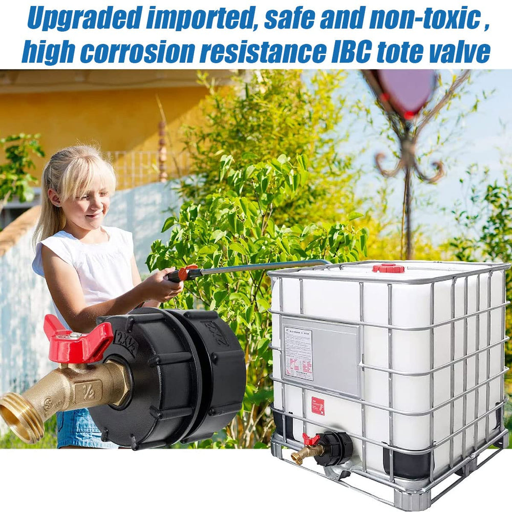 KAKSEY view of IBC tote top and outlet showing ready conversion to hose-fit valve