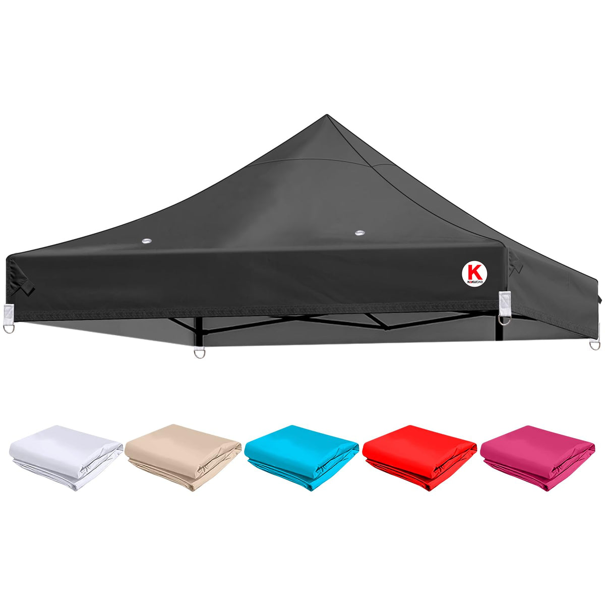 KaKuEike front view of 10x10 replacement canopy top showing full coverage and color