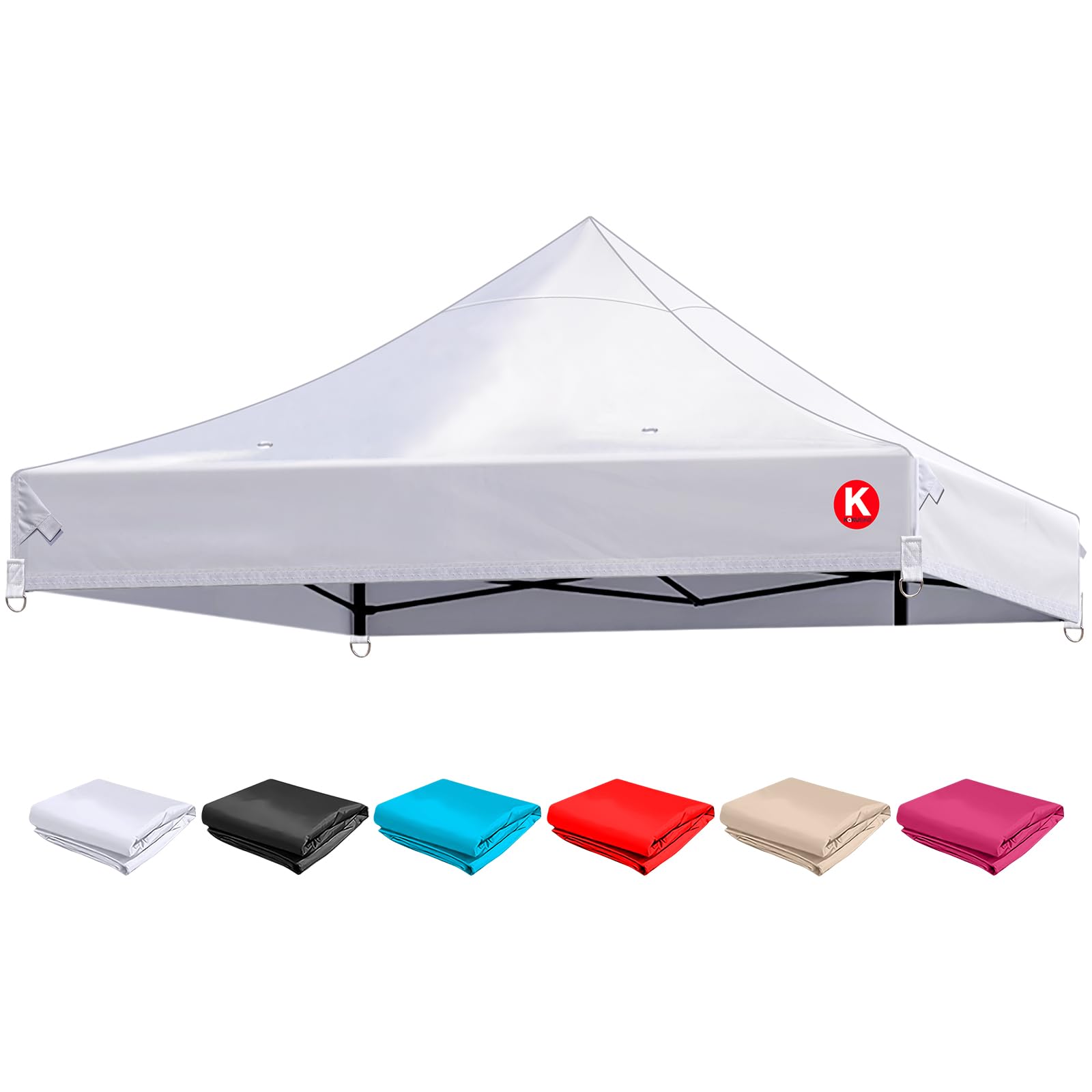 KaKuEike front view of 10x10 replacement top showing clean white canopy, durable protection