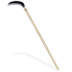 KAKURI front view of long-handle sickle showing full tool and benefit of upright use