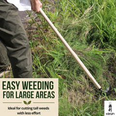 KAKURI gardener using sickle standing to cut grass showing reduced back strain benefit