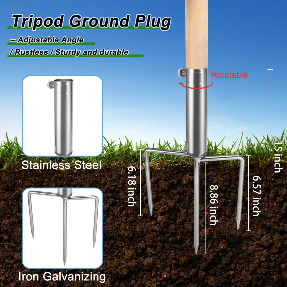 Kalekey stainless steel tripod stake anchored in soil delivering extra stability