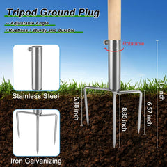 Kalekey stainless steel tripod stake anchored in soil delivering extra stability