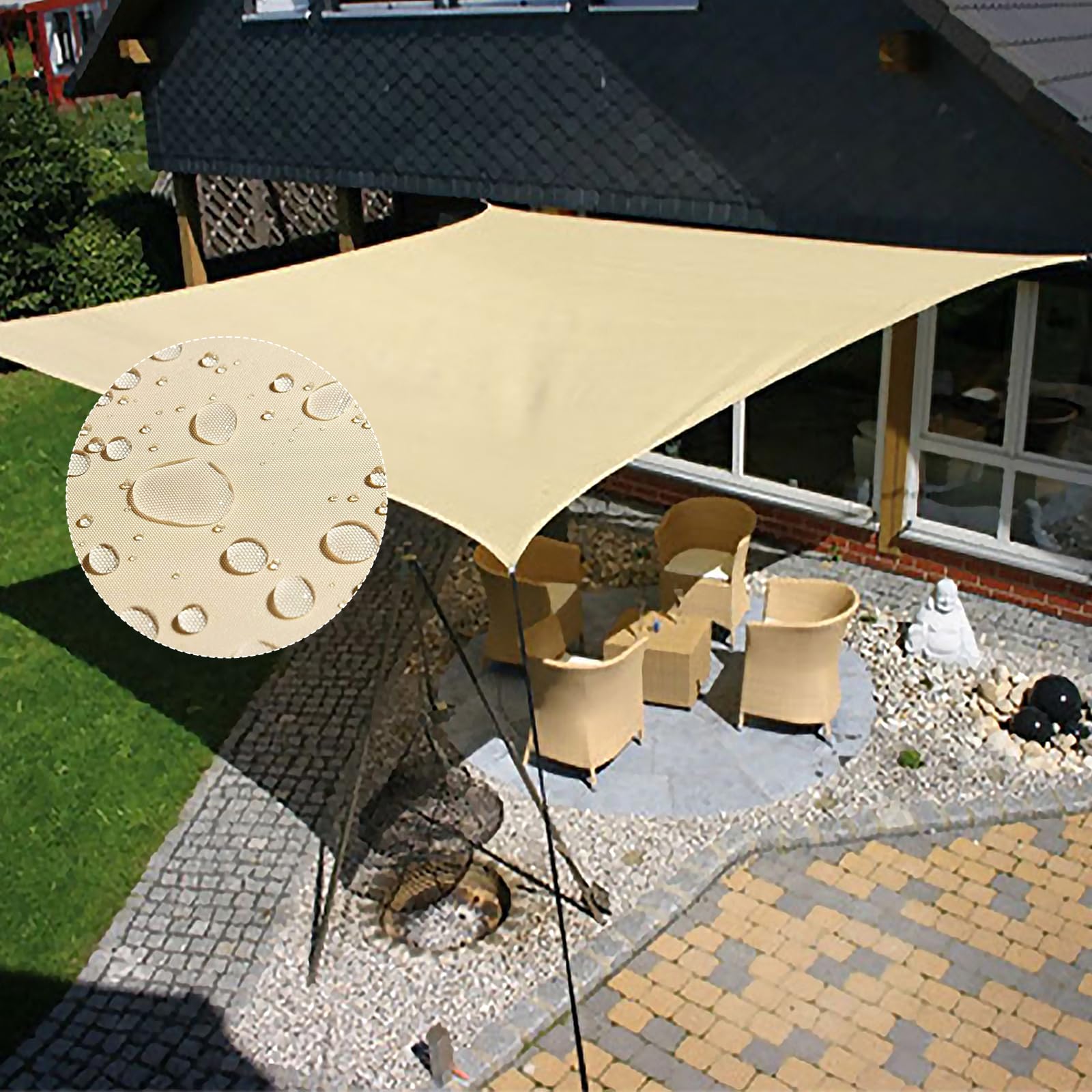 KALINCO front view of rectangle shade sail showing full canopy and edges, protects patio