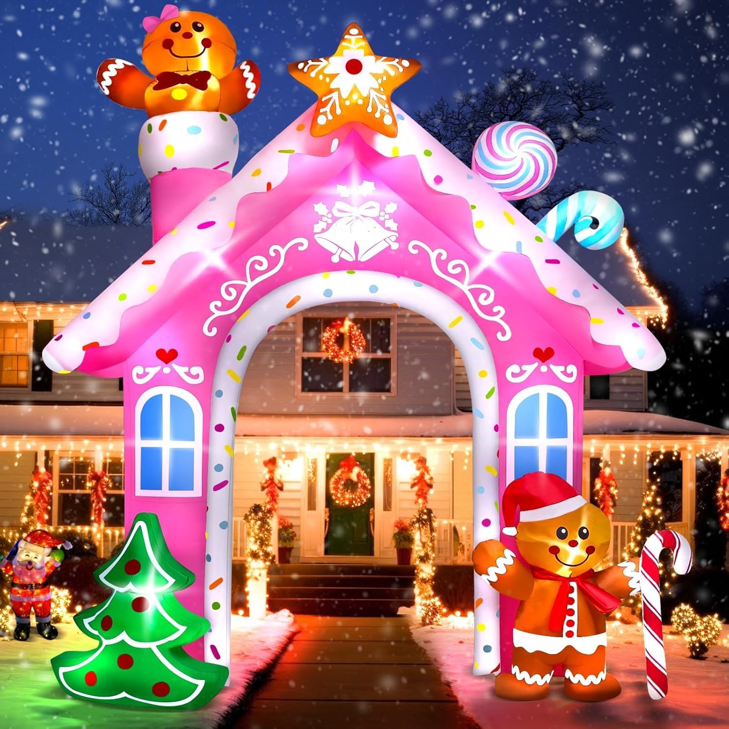 Kalolary front view of gingerbread arch showing festive entrance benefit