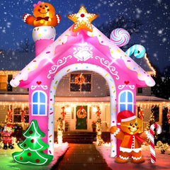 Kalolary front view of gingerbread arch showing festive entrance benefit