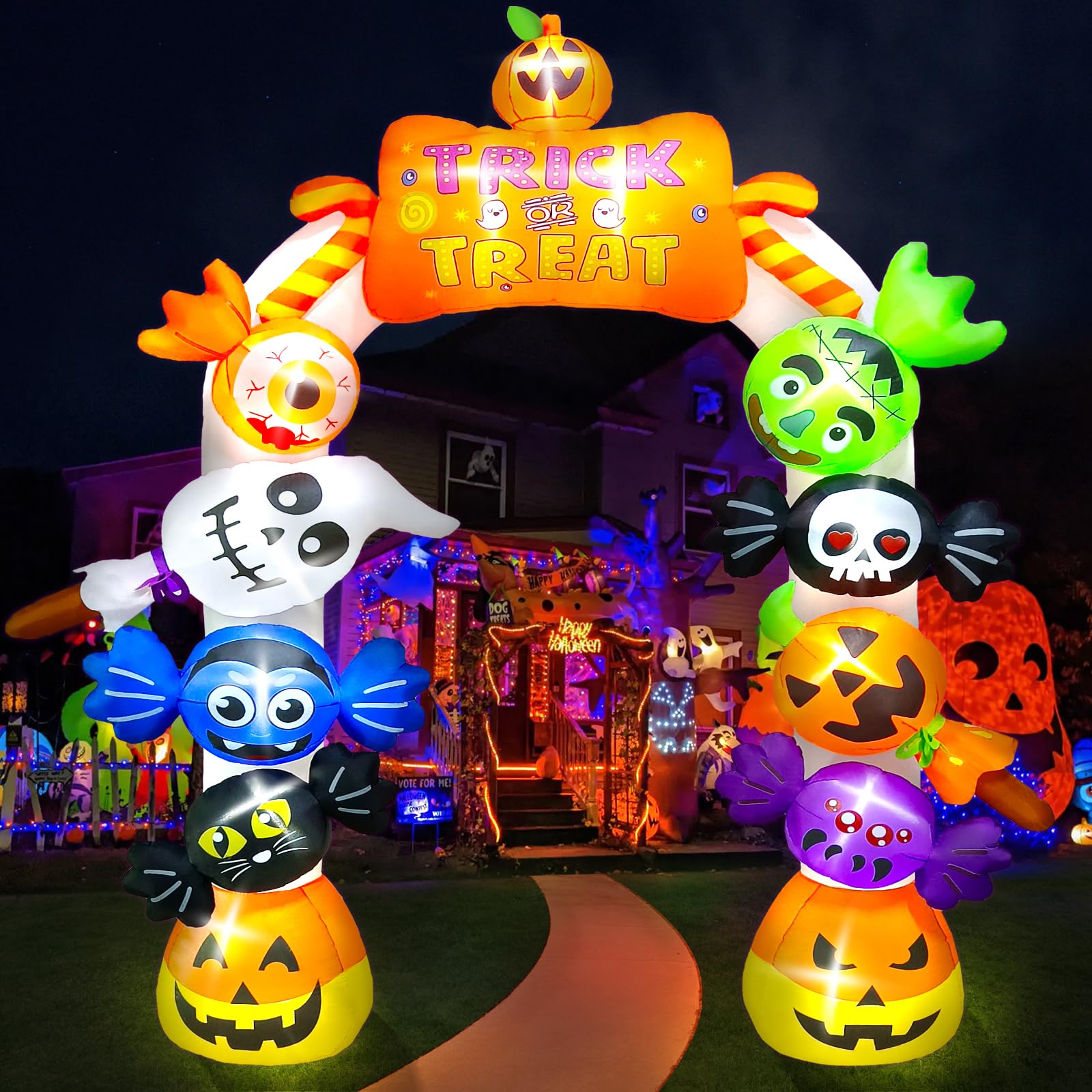 Kalolary yard display with guests for festive Halloween atmosphere