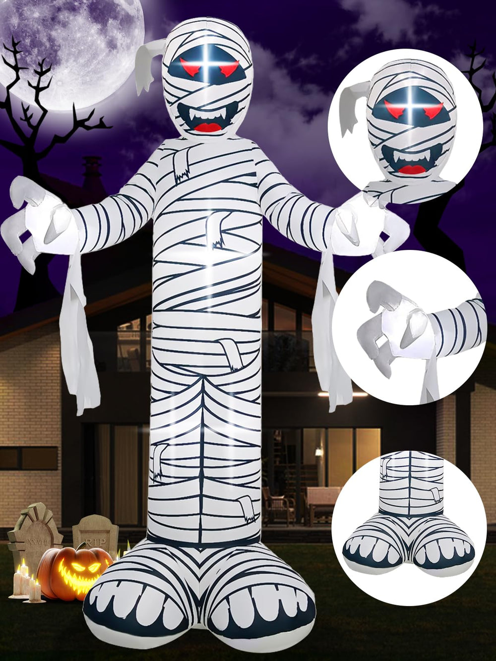 Kalolary illuminated mummy at night with LED lights increasing yard visibility