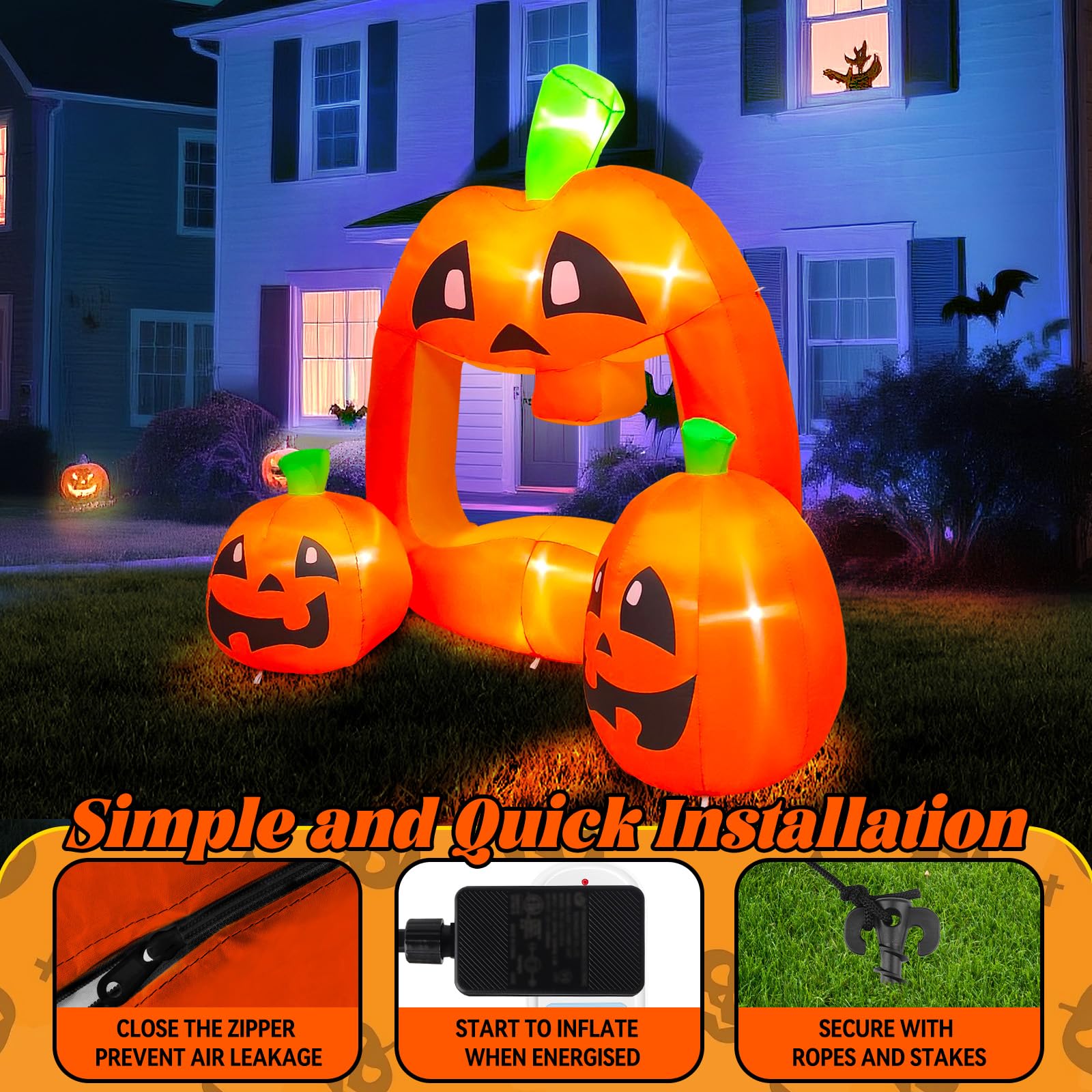 Kalolary night yard display lit up creating festive curb appeal and visibility