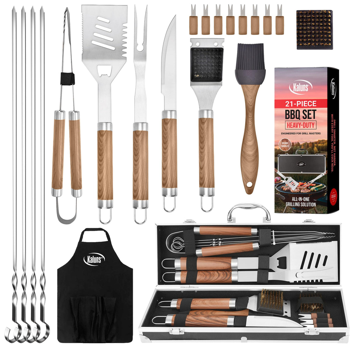 Kaluns front view of open case showing organized grill tools and portability
