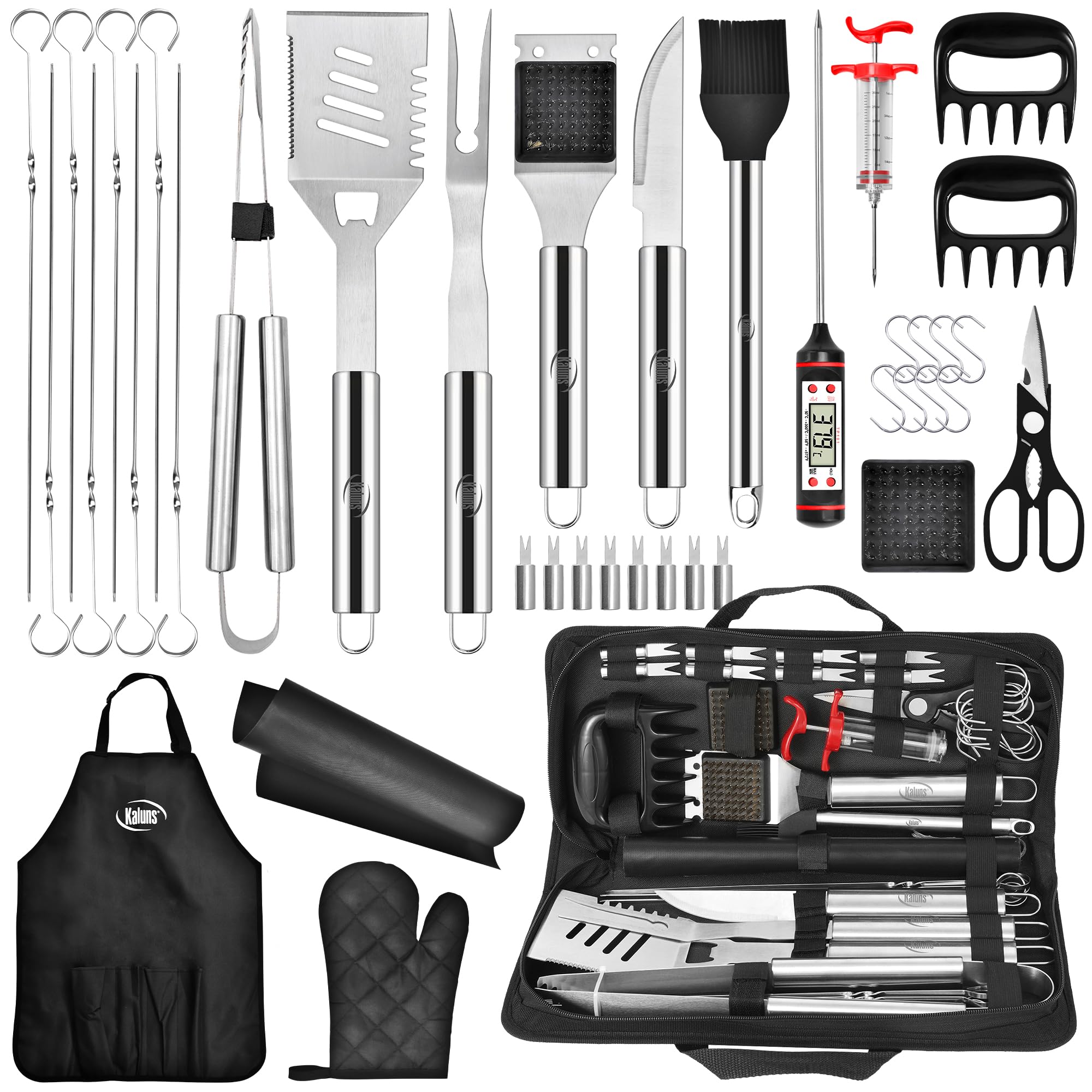 Kaluns front view with open case showing organized grill set and easy transport