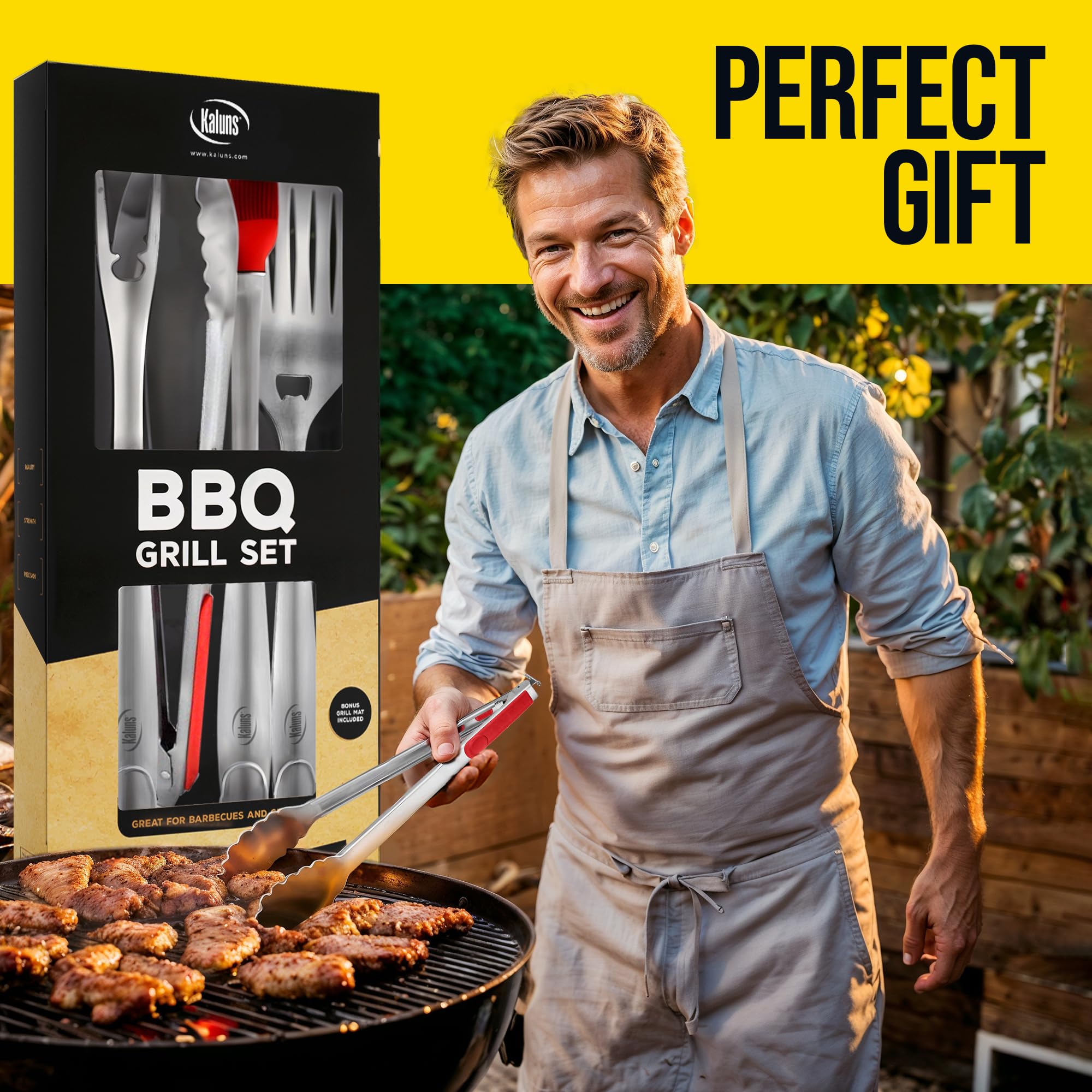 kaluns tools staged at backyard barbecue showing reliable grilling performance and style