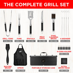 Kaluns tools laid out on table displaying full 21-piece set for meal prep benefit