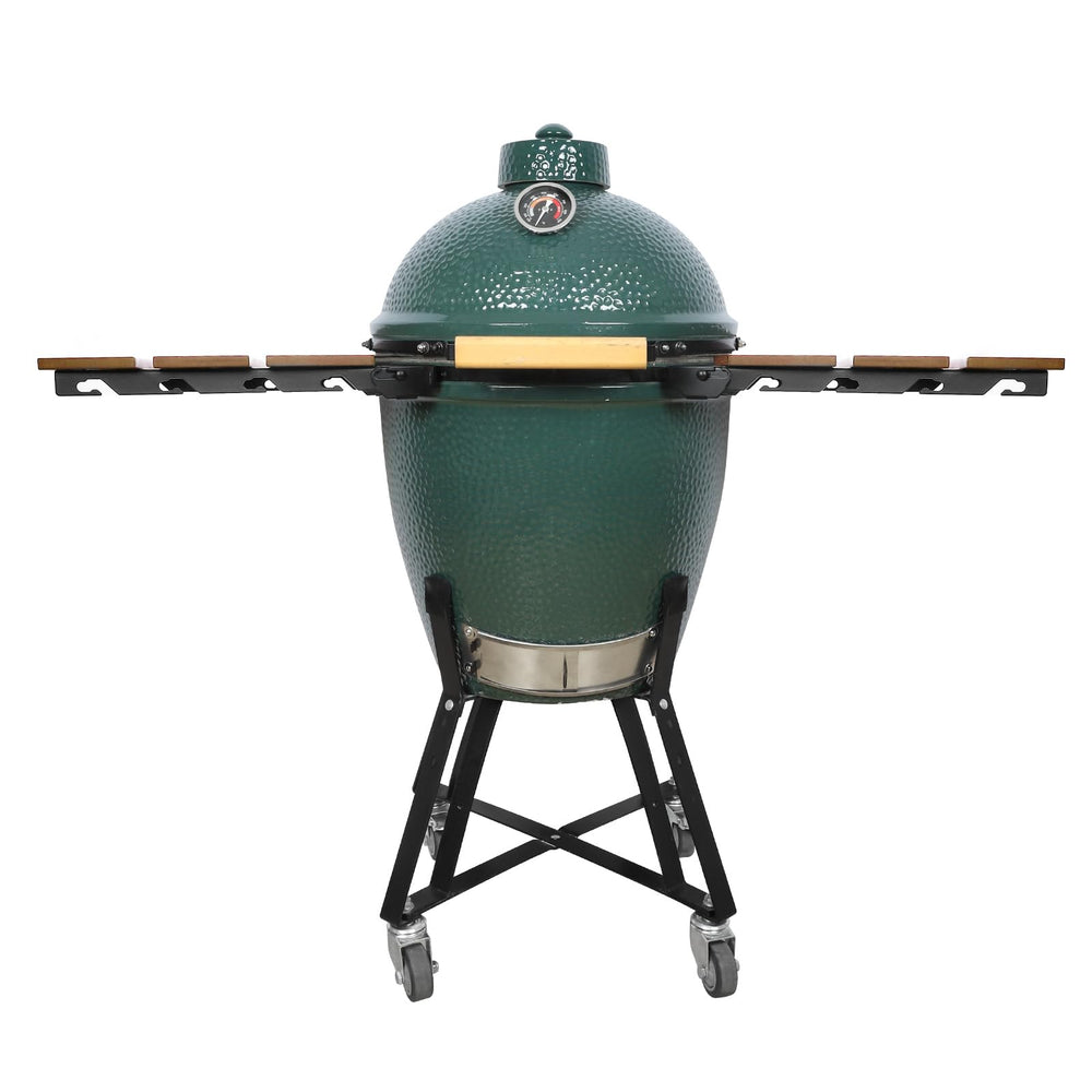 kamado factory caster close-up demonstrating smooth rolling and easy maneuvering