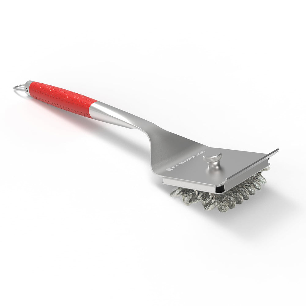 Kamado Joe front view of brush showing handle and coil cleaning surface for safer cleaning