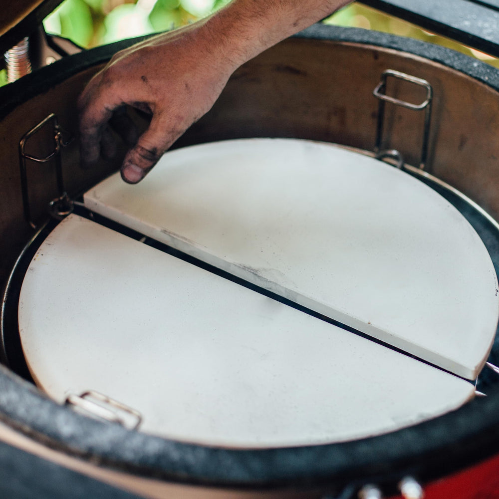 Kamado Joe close-up of ceramic texture highlighting even heat retention