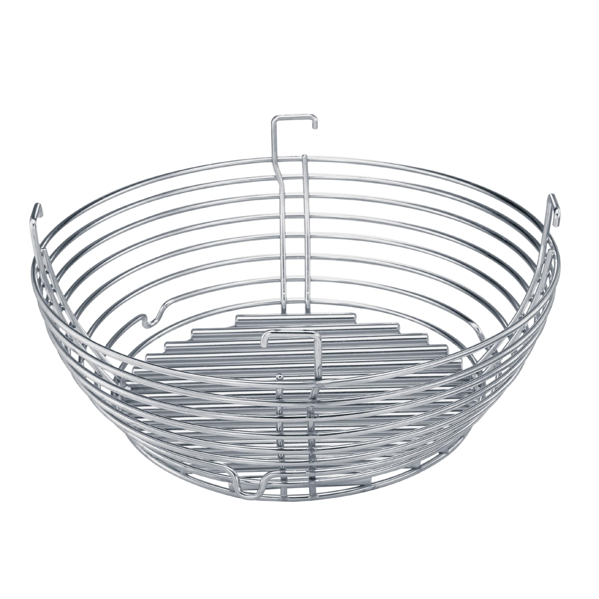 Kamado Joe charcoal basket front view showing clean design and quick ash removal benefit