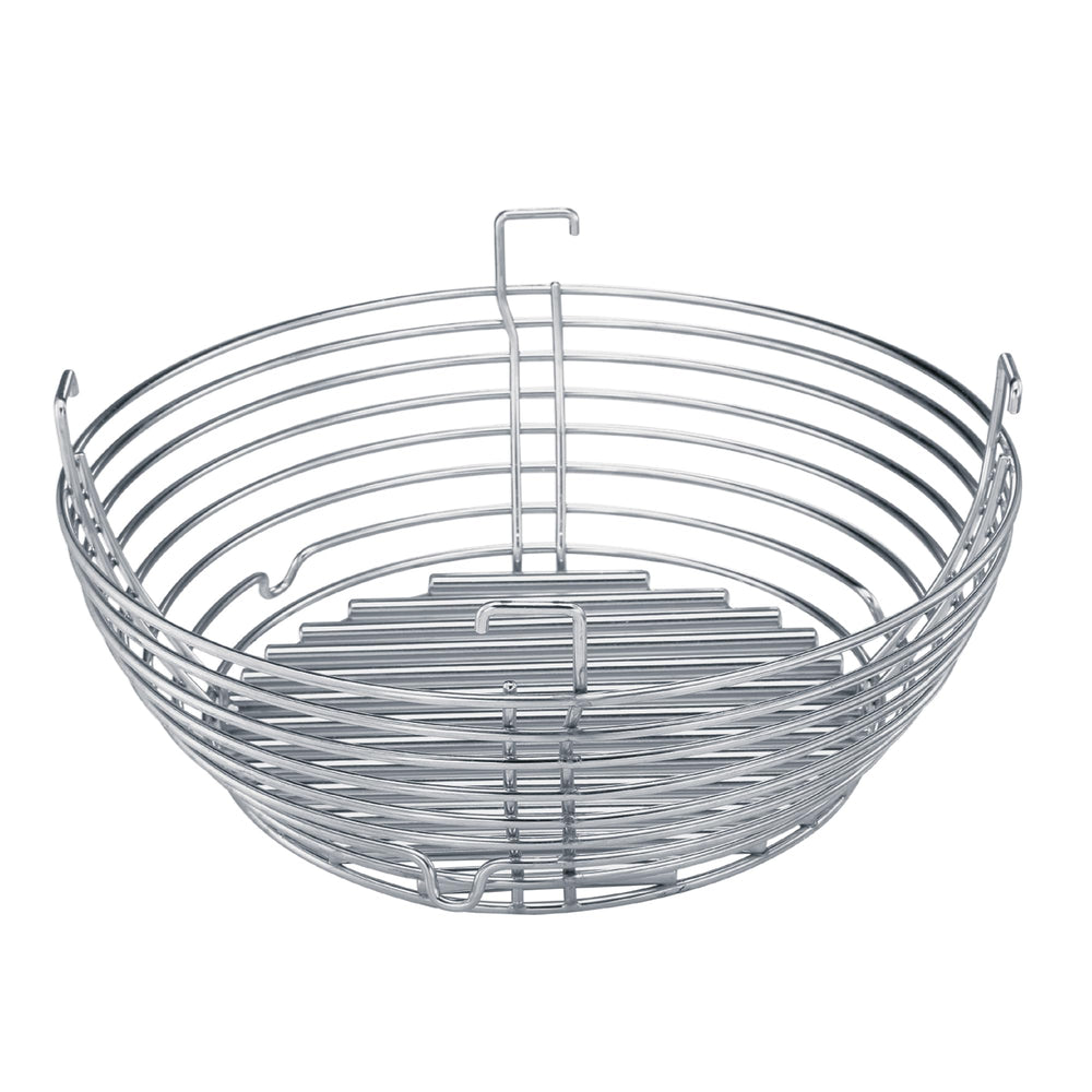 Kamado Joe charcoal basket front view showing clean design and quick ash removal benefit