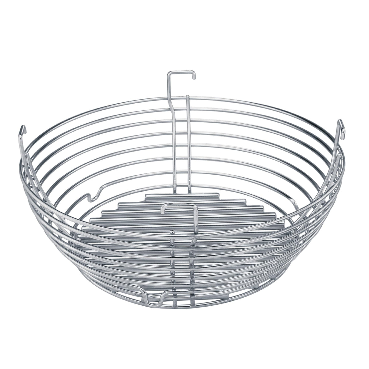 Kamado Joe charcoal basket front view showing clean design and quick ash removal benefit