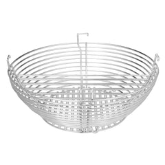 Kamado Joe charcoal basket front view showing durable stainless construction and easy lift-out benefit