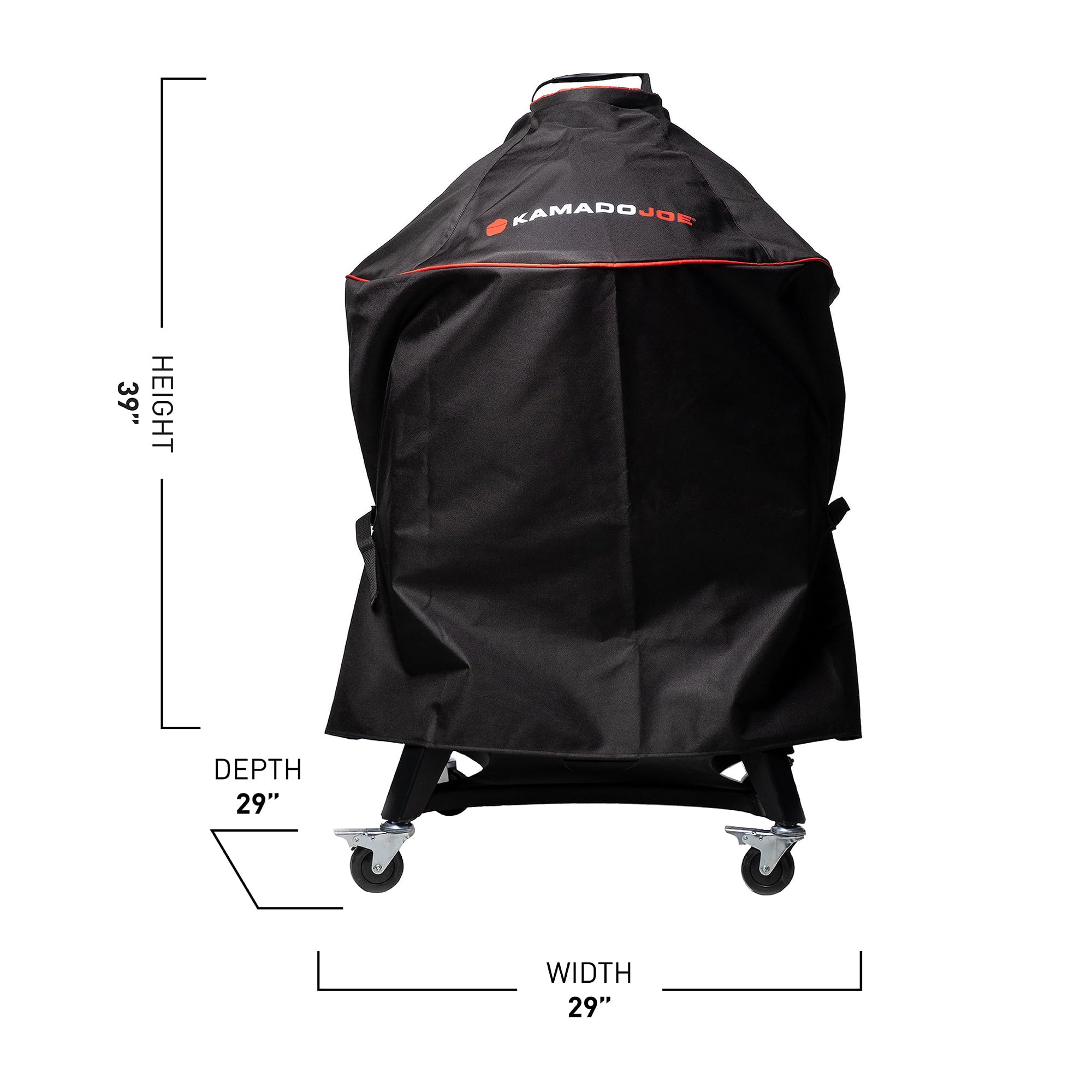 Kamado Joe cover next to hands demonstrating size fit and easy handling
