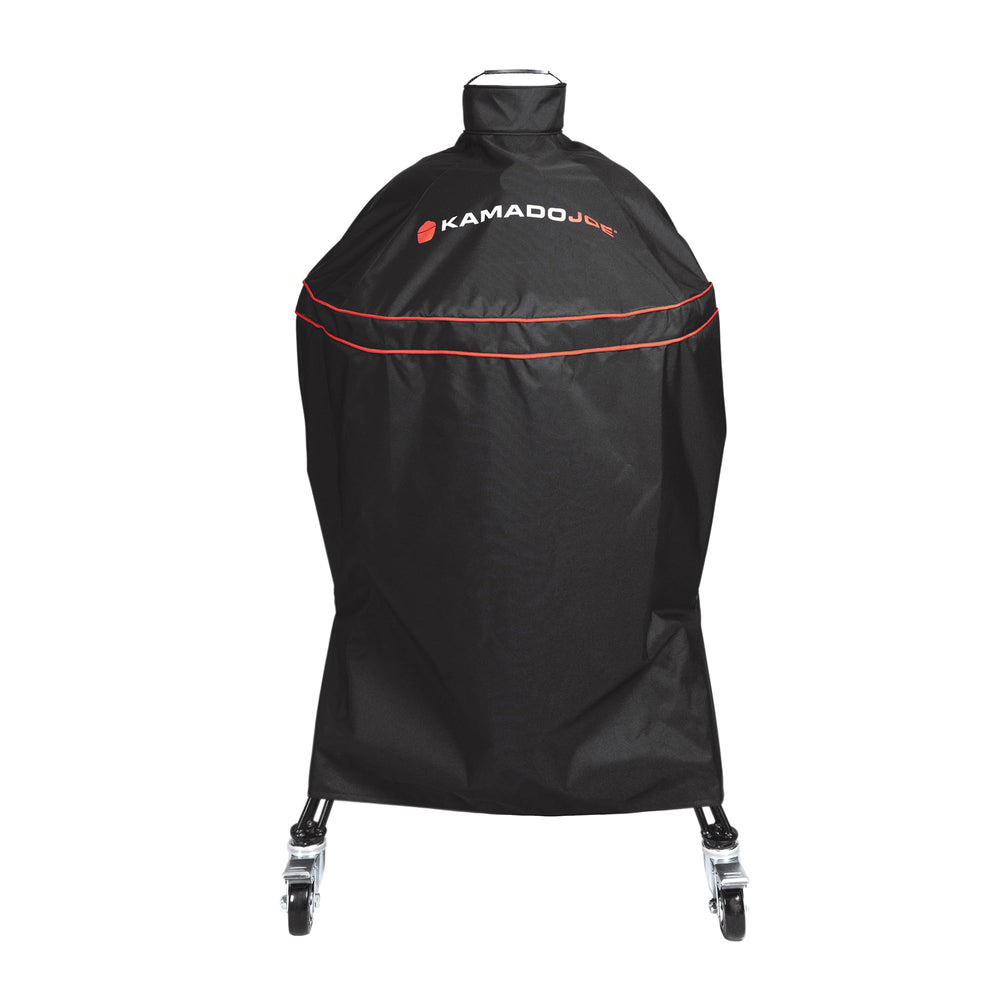Kamado Joe front view with cover fitting snug, protects grill from weather