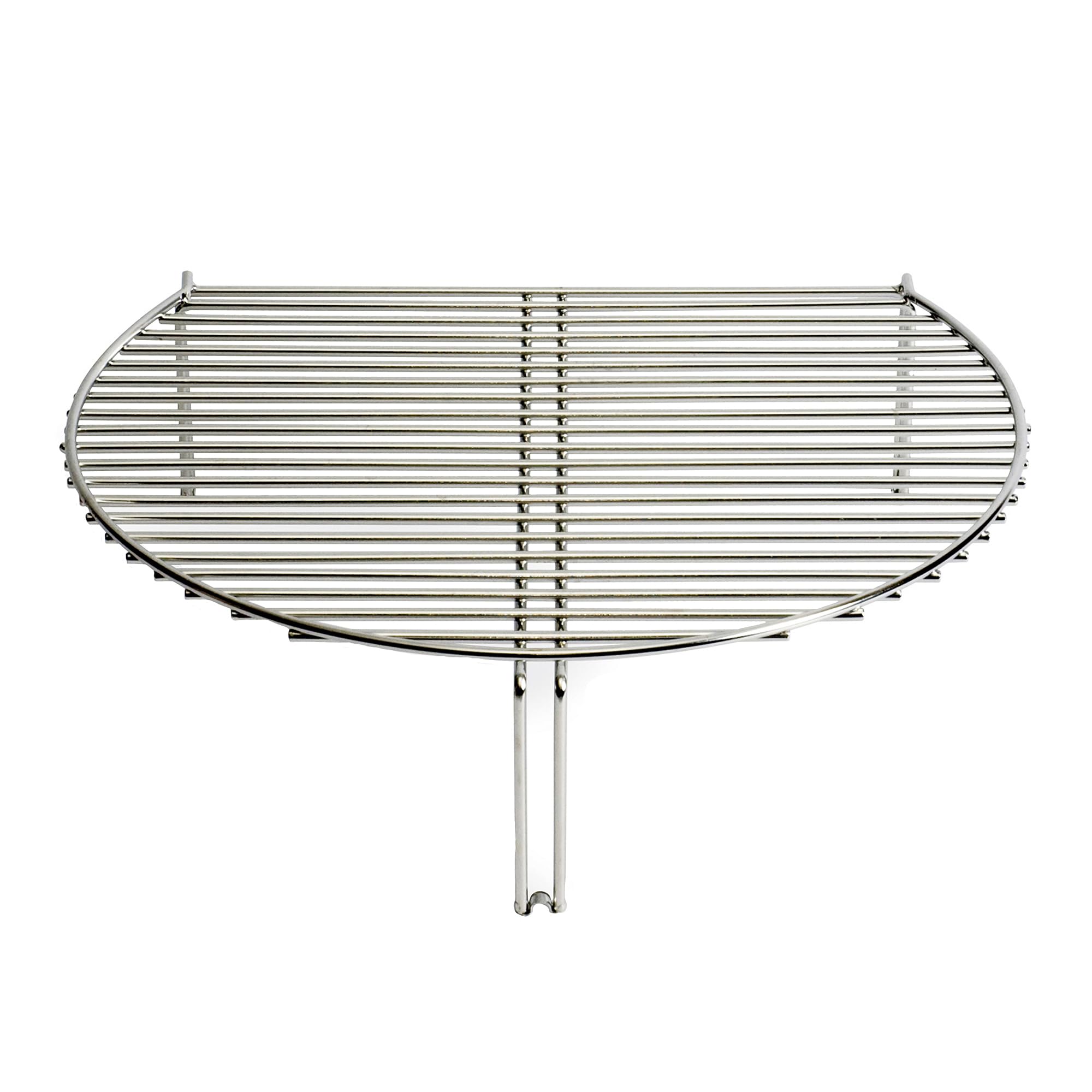 Kamado Joe front view of stainless steel grate expander showing increased cooking area and stability
