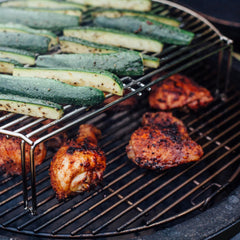 Kamado Joe expander installed inside Big Joe grill showing raised indirect cooking benefit