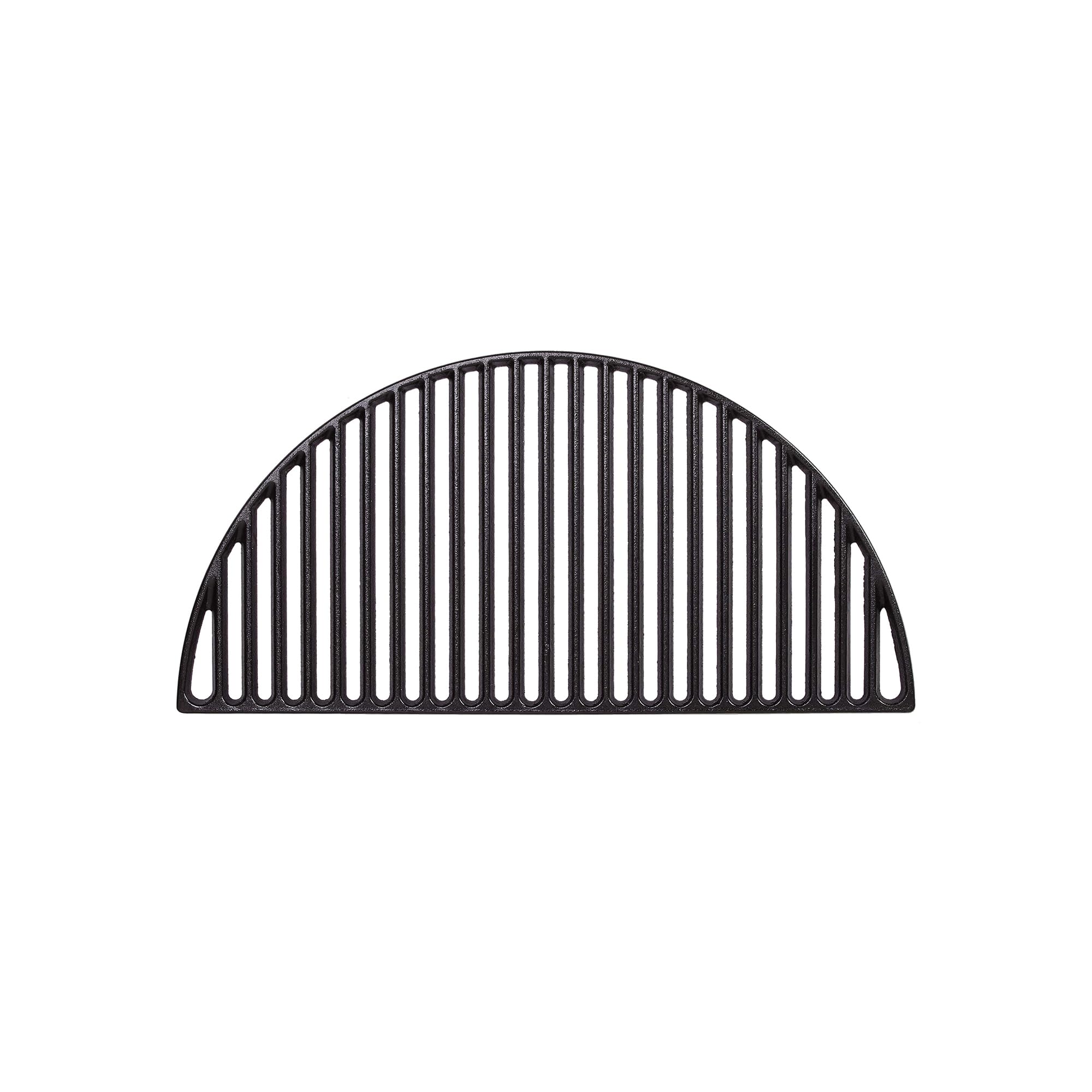 Kamado Joe front view of half-moon cast iron grate showing heavy-duty construction and durability