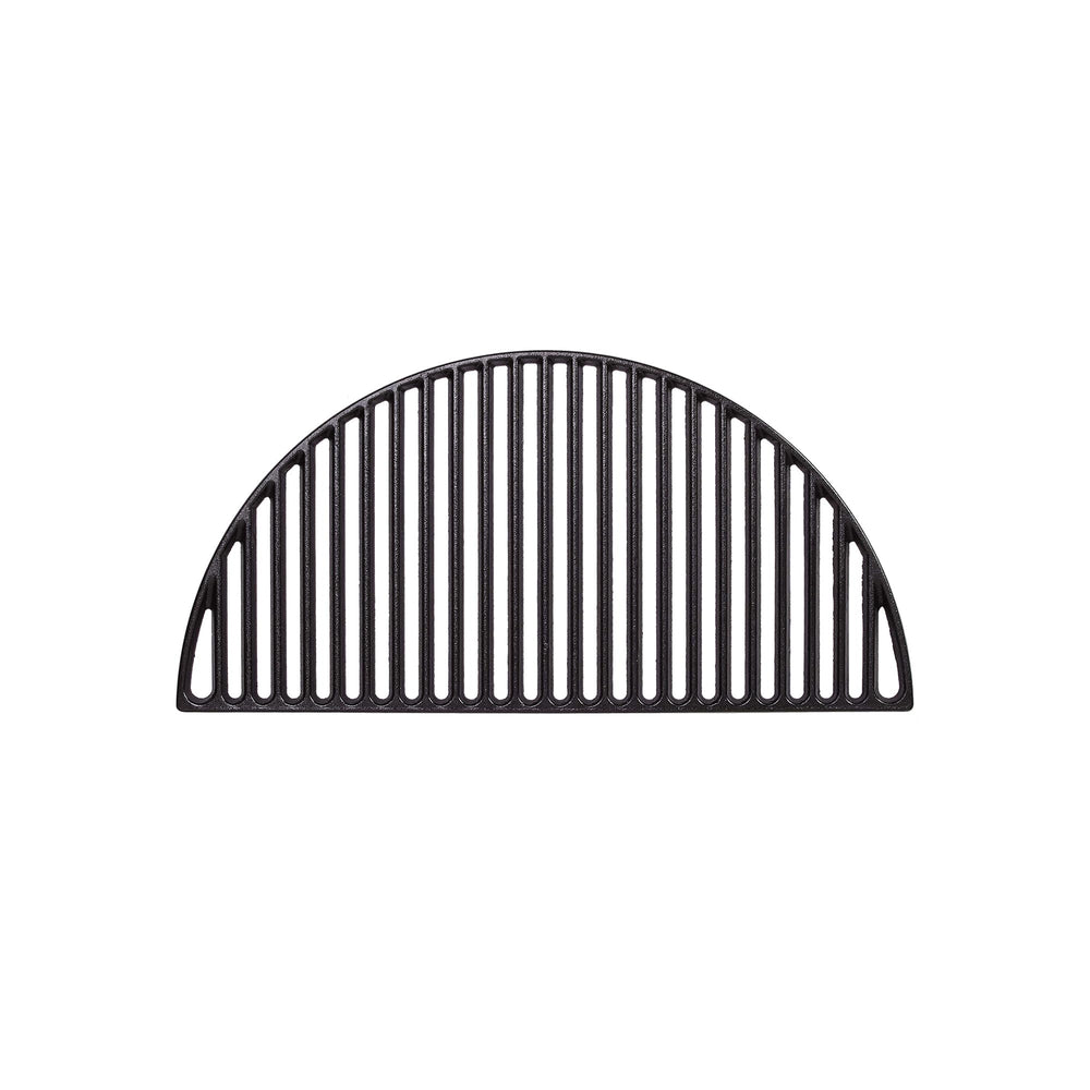 Kamado Joe front view of half-moon cast iron grate showing heavy-duty construction and durability